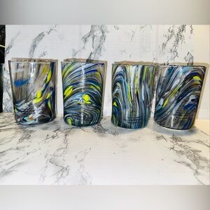 Murano of
Venice Mid Century style Colorful Swirl Glass Tumblers 4 set